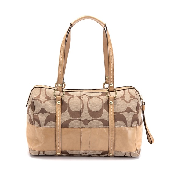 Authentic Coach handbag in brown/tan “C” monogram and gold sparkle accents - Picture 1 of 12